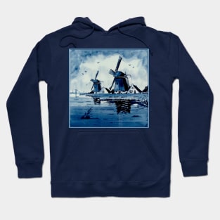 Dutch Blue Delft Windmills Vintage Print Hoodie